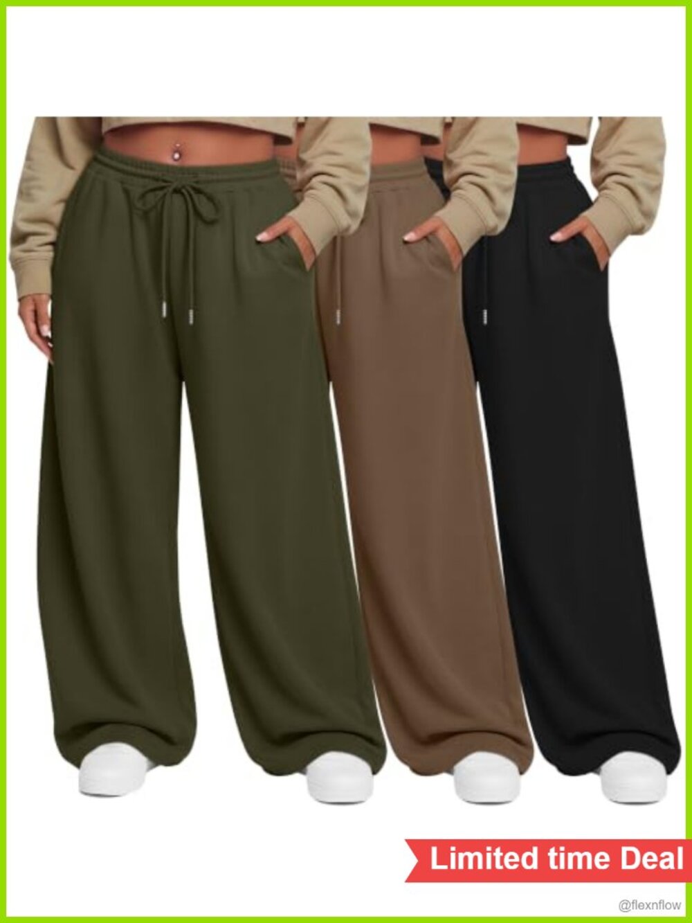 Plus Size Wide Leg Sweatpants Palazzo Pants 3 Pack Drawstring Pockets